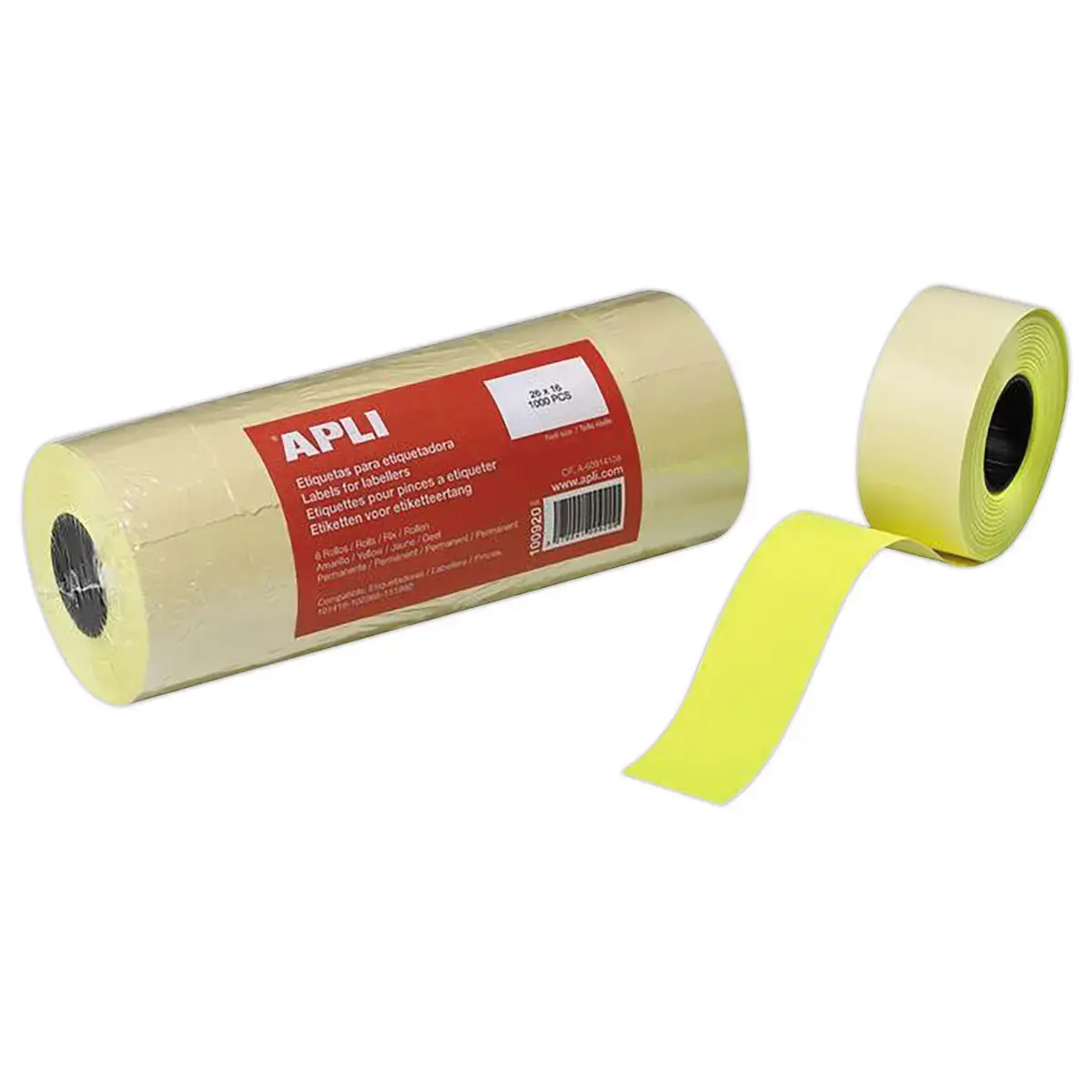 6 Etiquettes Jaunes 26x16mm - 6 rouleaux - APLI photo du produit