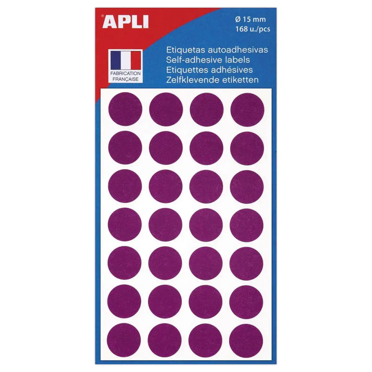 168 Pastilles Adh&eacute;sives Rondes 15mm - Violet - APLI photo du produit