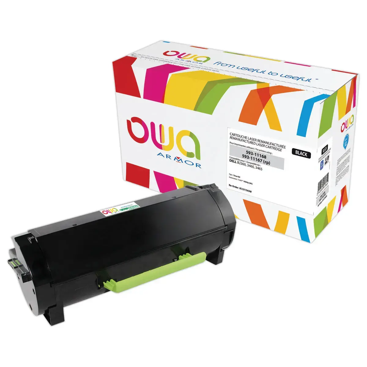Toner &eacute;q. DELL 593-11168, 593-11167 - Haute capacit&eacute; - Noir - OWA photo du produit