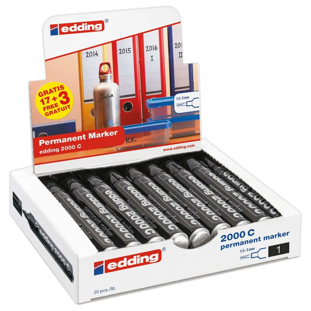 20 (17 + 3 Gratuits) Marqueurs permanents 2000 - Noir - EDDING photo du produit