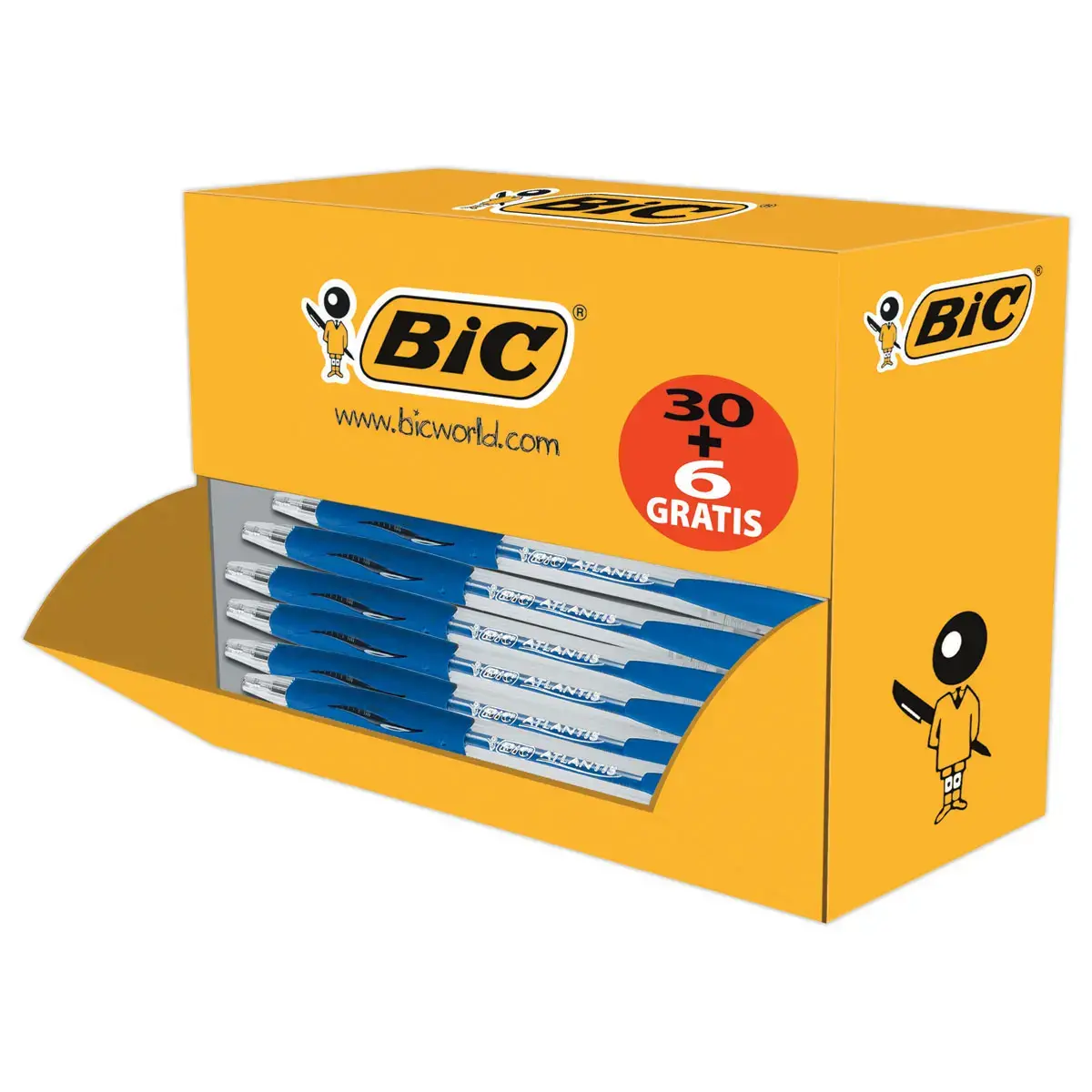 36 Stylos bille r&eacute;tractables Atlantis - Pack de 30 + 6 gratuits - Bleu - BIC photo du produit