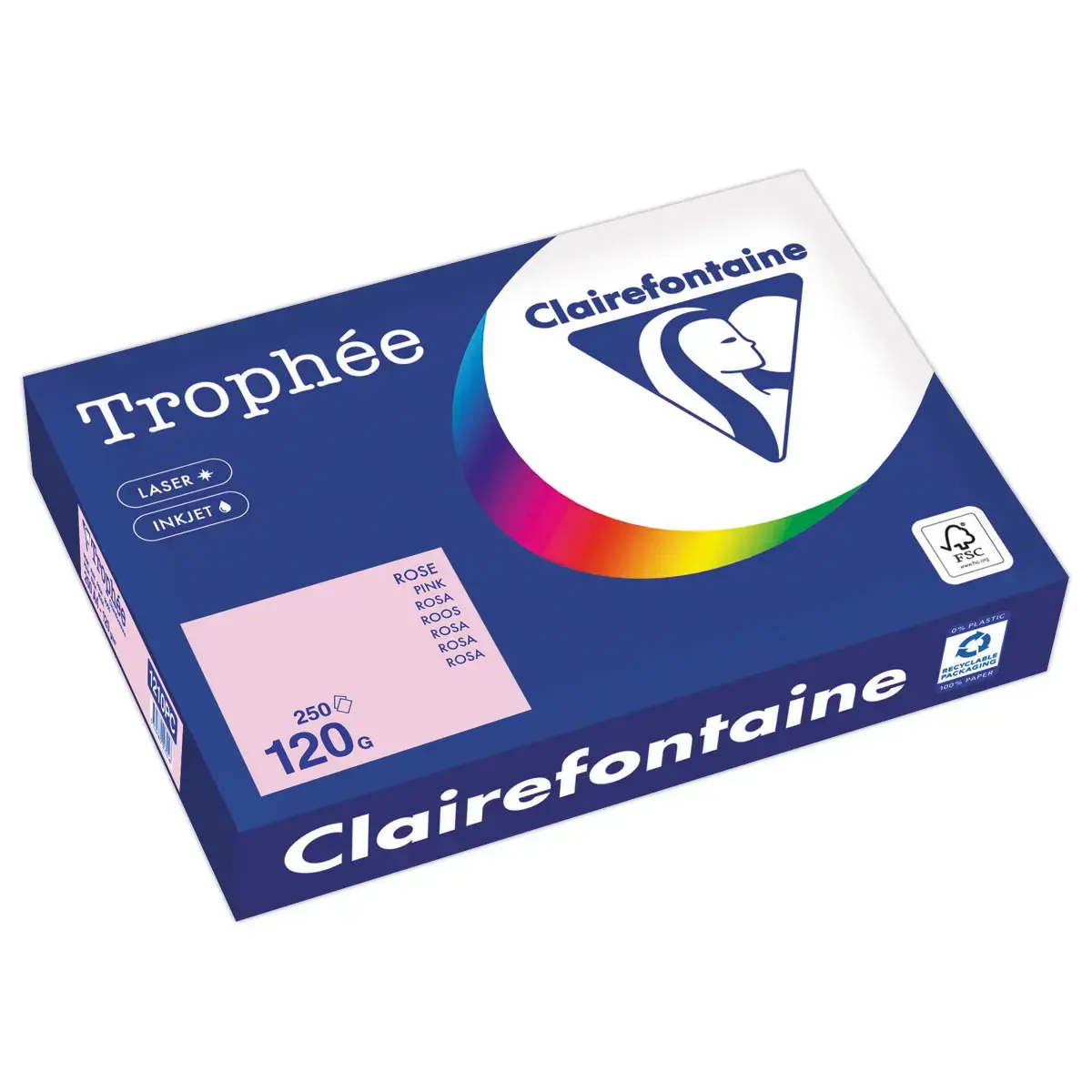 Ramette de 250 feuilles de papier rose 120g - CLAIREFONTAINE TROPHÉE photo du produit