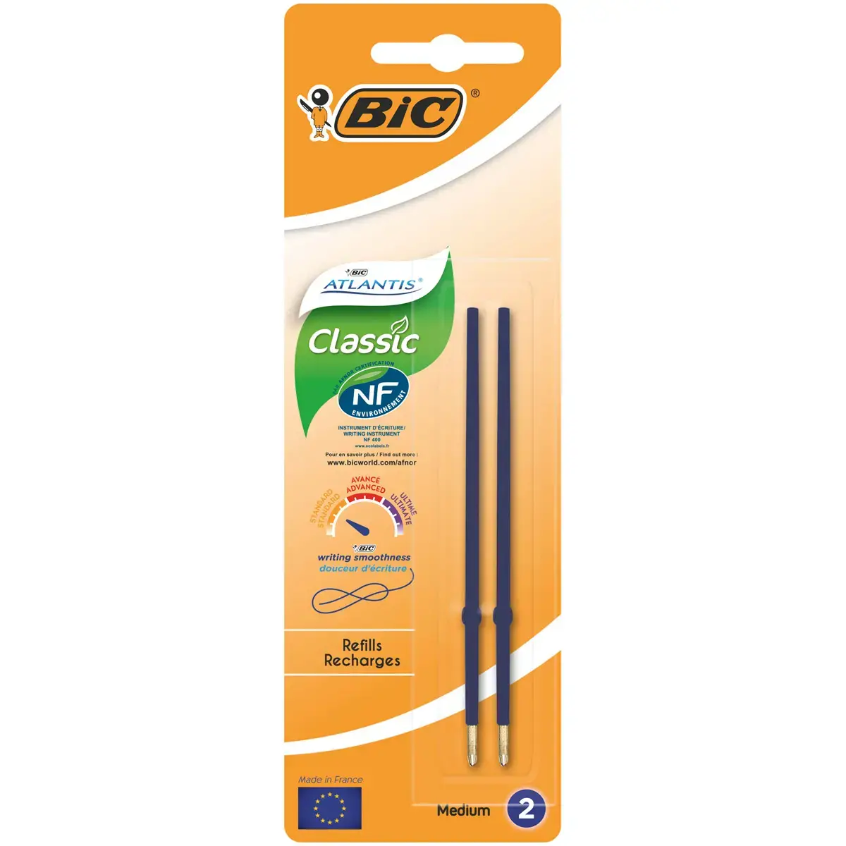 12 Stylos bille Atlantis Soft - Bleu + 1 surligneur jaune offert - BIC photo du produit