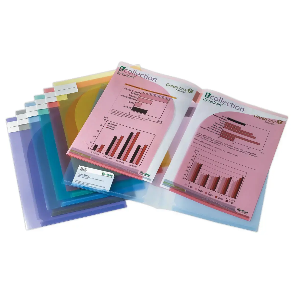 12 Chemises A4 double poche - Transparentes - Coloris assortis - Tarifold photo du produit