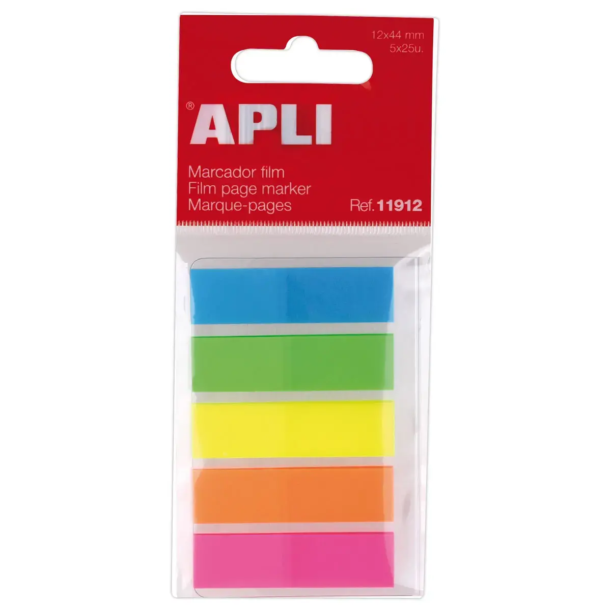 Marque-pages film 1,2x4,5 cm - 5 couleurs fluo photo du produit