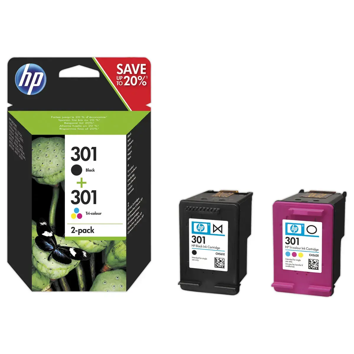 2 Cartouches HP 301 N9J72AE - 4 Couleurs - HP photo du produit