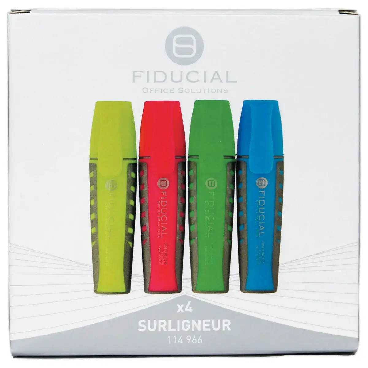 4 Surligneurs - Pointe large - Coloris assortis - Fiducial photo du produit