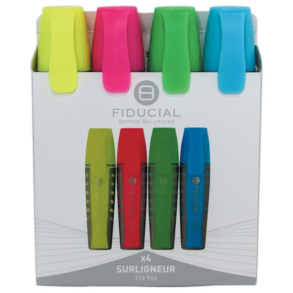 4 Surligneurs - Pointe large - Coloris assortis - Fiducial photo du produit