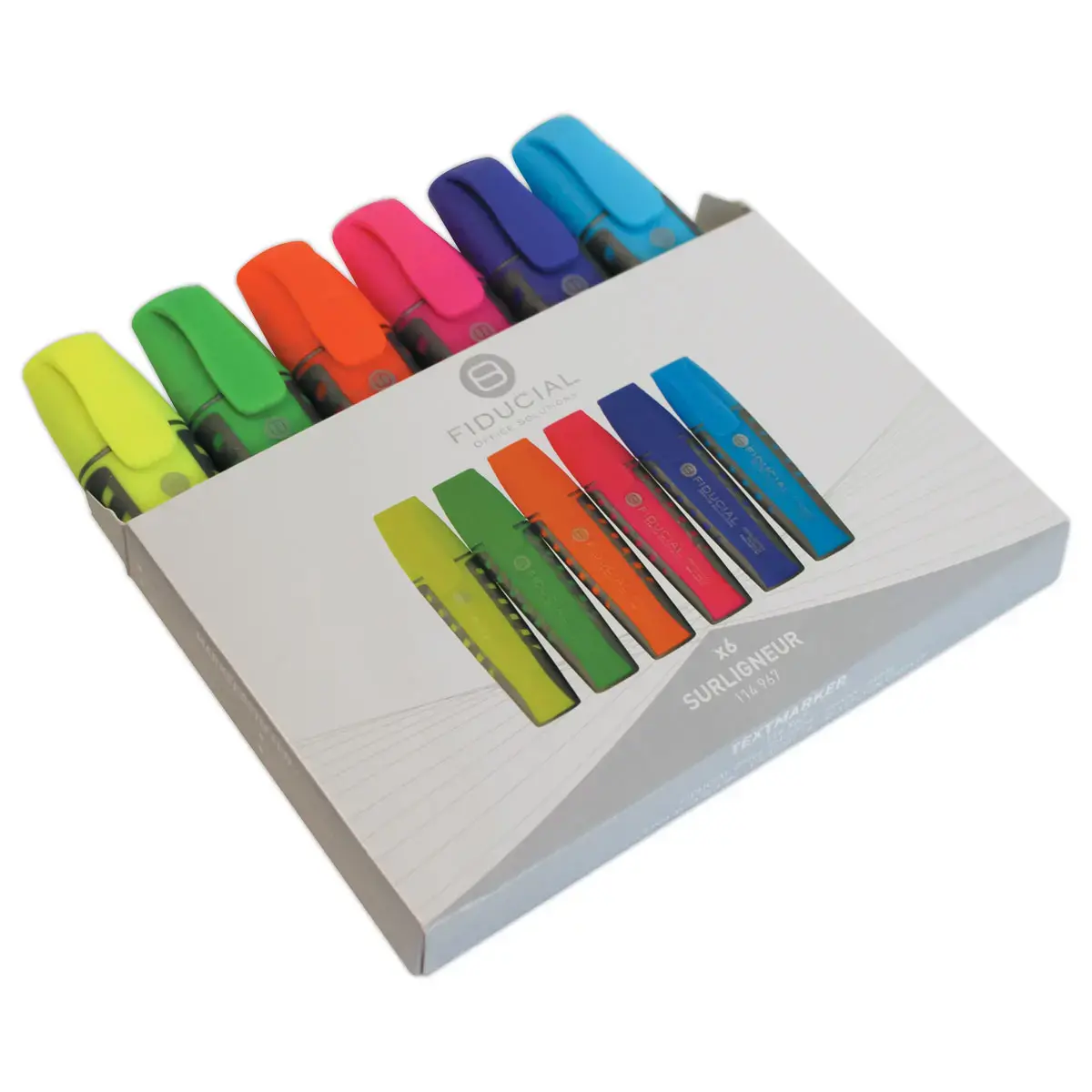 6 surligneurs - Pointe large - Coloris assortis - Fiducial photo du produit