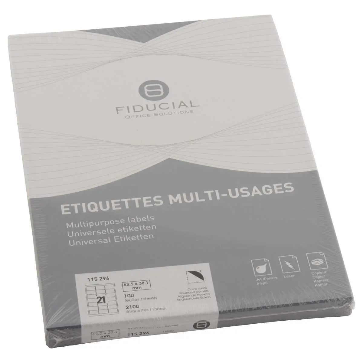 100 Planches de 21 étiquettes à coins ronds - 63,5 x 38,1 mm - FIDUCIAL photo du produit