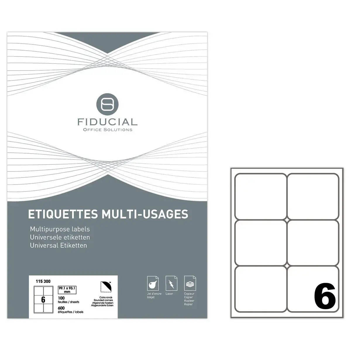 100 Planches d'&eacute;tiquettes &agrave; coins ronds - 99,1 x 93,1 mm - Fiducial photo du produit