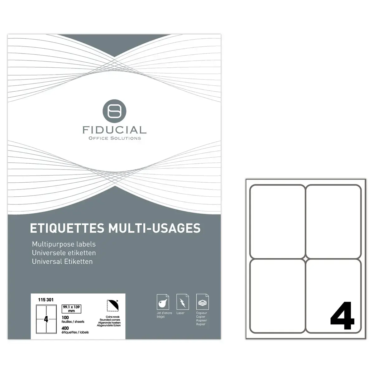 100 Etiquettes à coins ronds - 99,1 x 139 mm - 1 boîte de 100 planches - Fiducial photo du produit