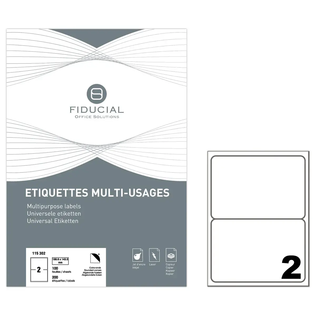 100 Etiquettes à coins ronds - 199,6 x 143,5mm - 1 boîte de 100 planches - Fiducial photo du produit