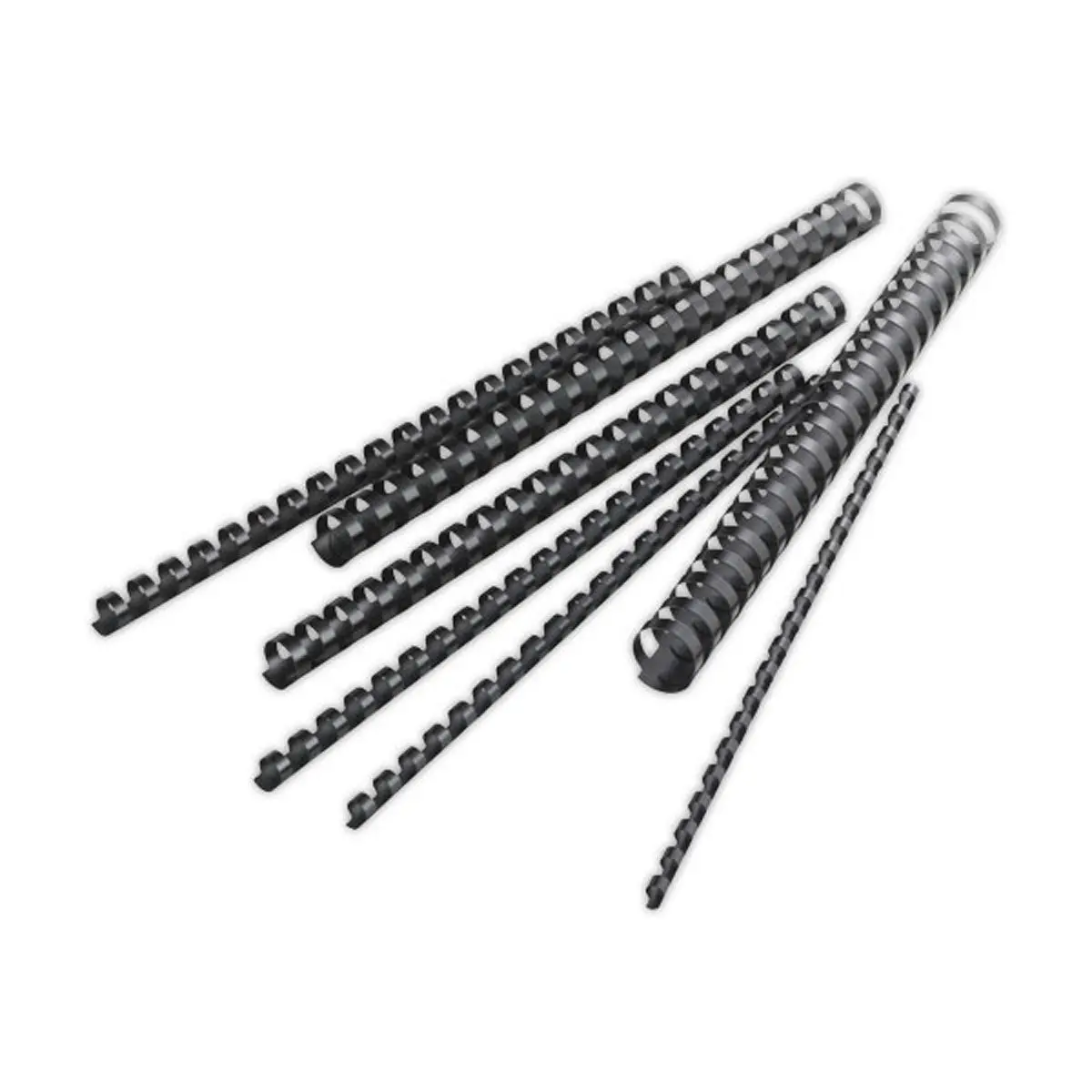 100 Reliures rondes en plastique - 21 anneaux 8 mm - Noir photo du produit