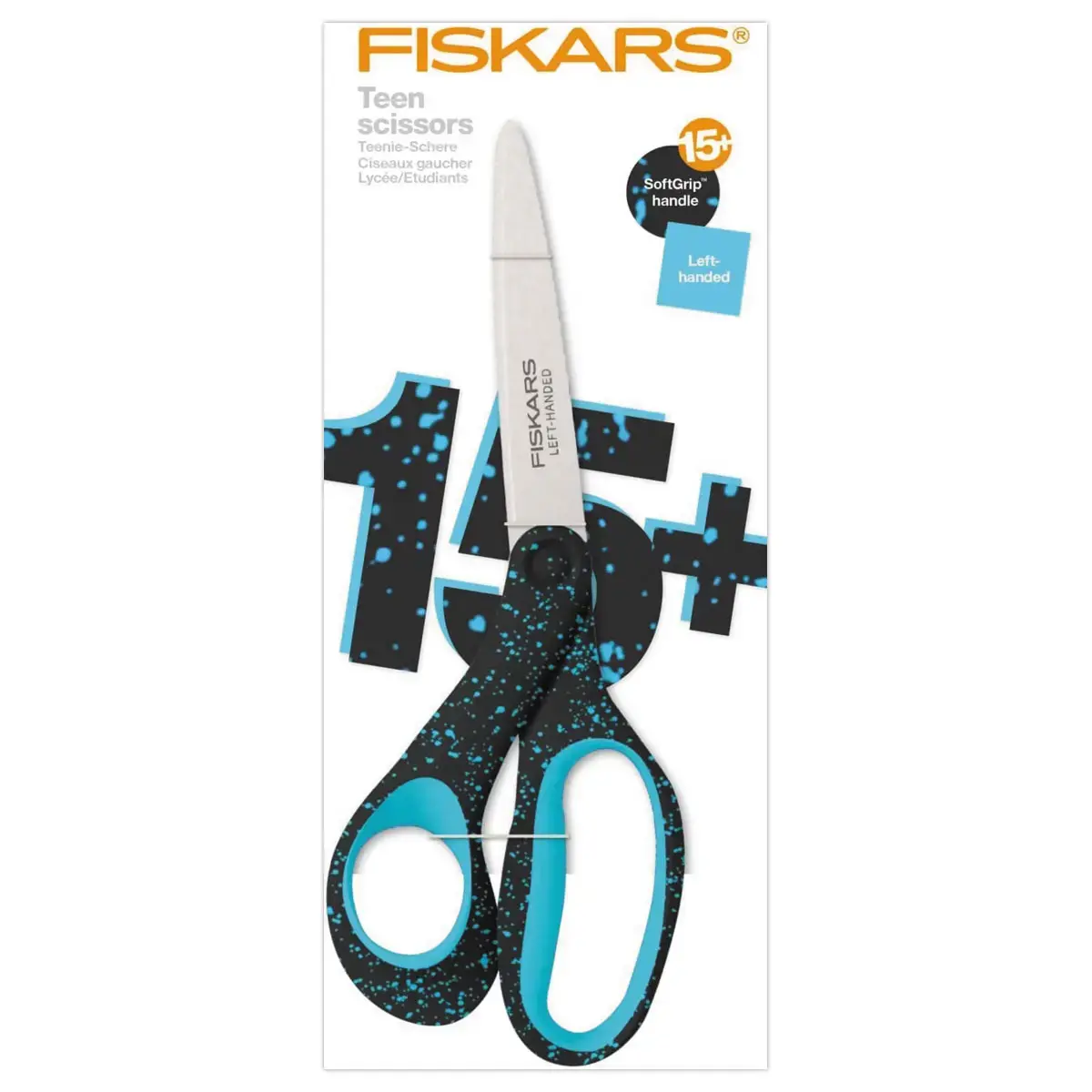 Ciseaux Soft Grip pour gauchers - 20 cm - Bleu mouchet&eacute; - Fiskars photo du produit