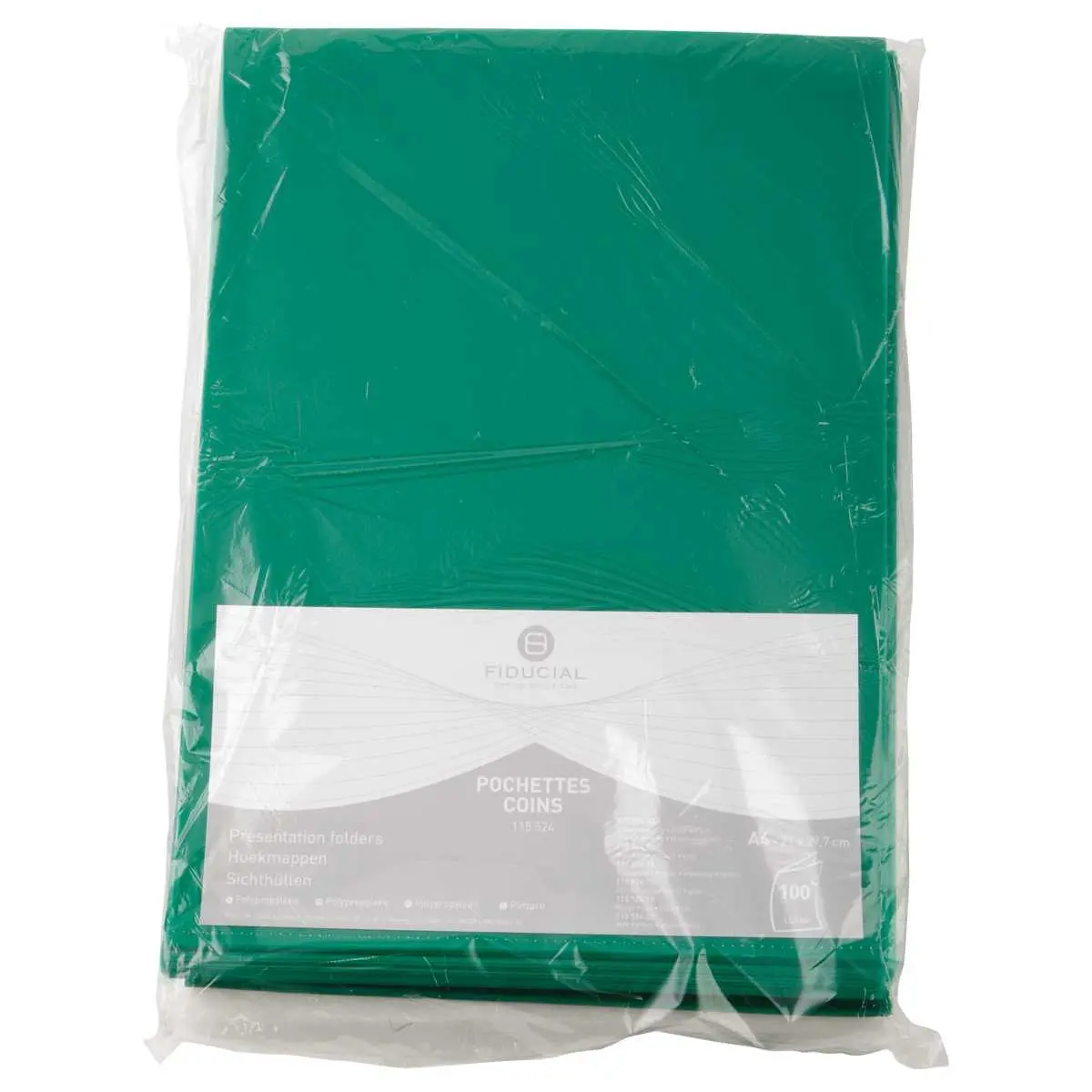 100 Pochettes coins en polypropylène 11/100e Vert - Fiducial photo du produit