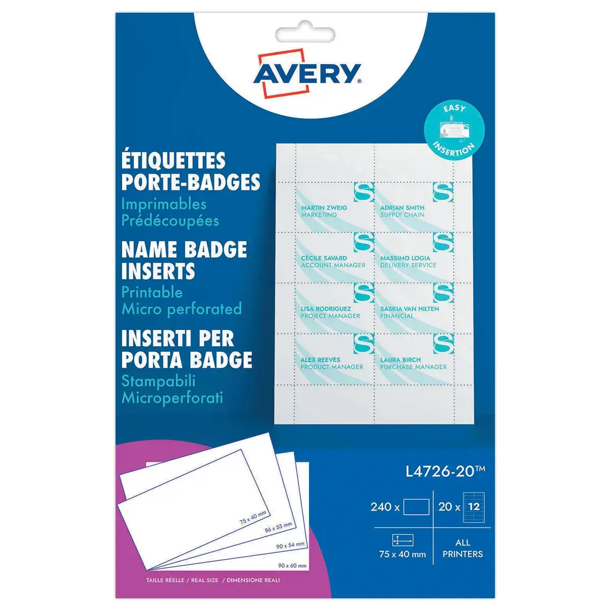 240 ÉTiquettes pour badges 7,5 x 4 cm 190 gr photo du produit