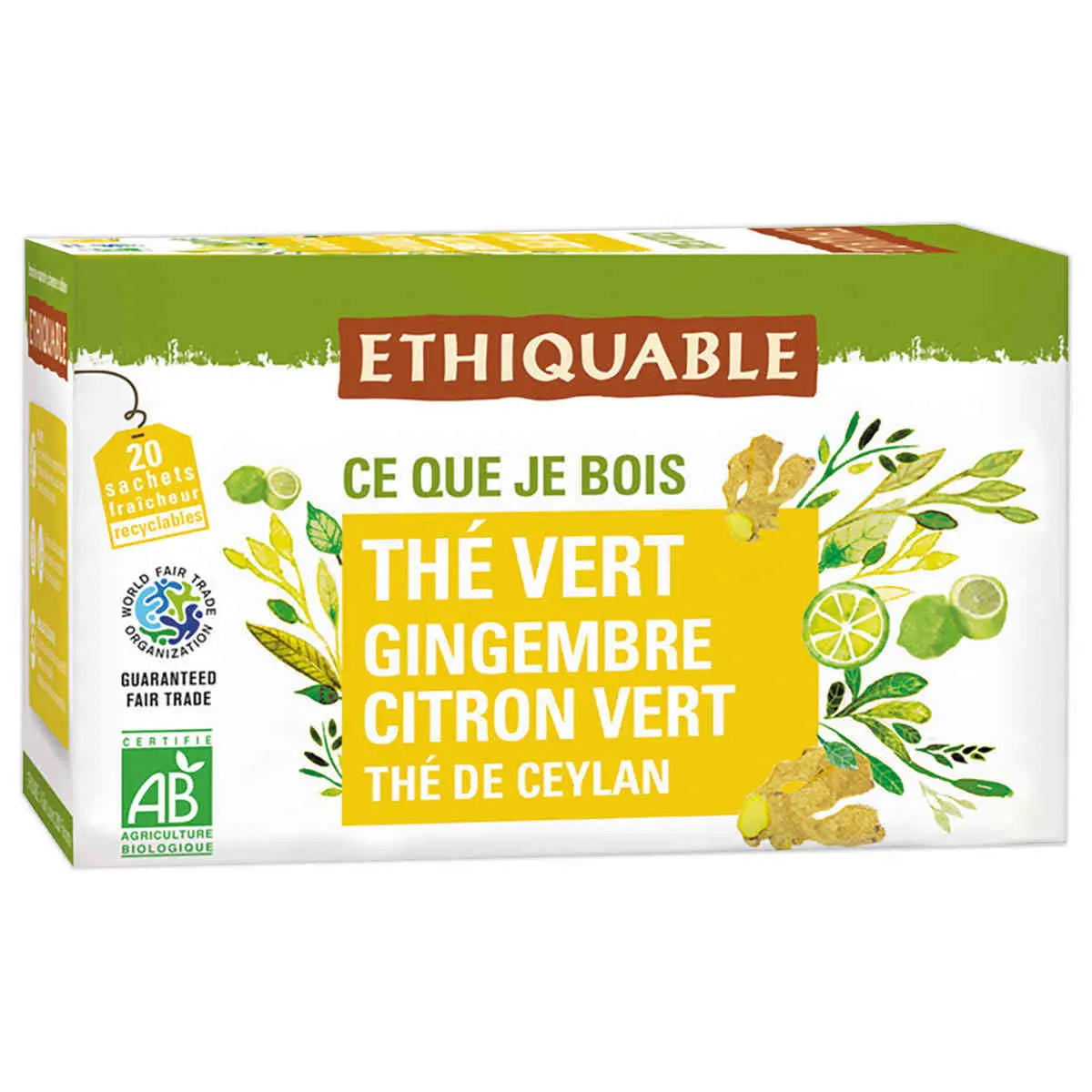 20 Sachets de th&eacute; vert gingembre citron vert  - ETHIQUABLE photo du produit