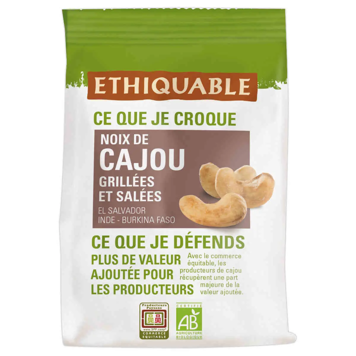 Noix de cajou grillées Bio – Salées – 125g – ETHIQUABLE photo du produit