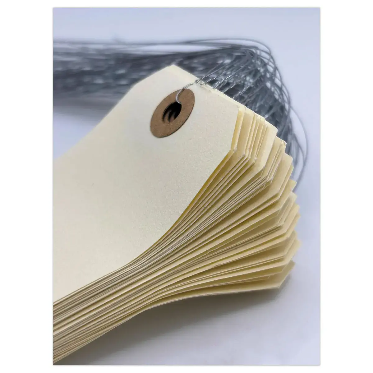 1000 &Eacute;Tiquettes am&eacute;ricaines &agrave; &oelig;illet + fil de fer 125 x 63 mm photo du produit