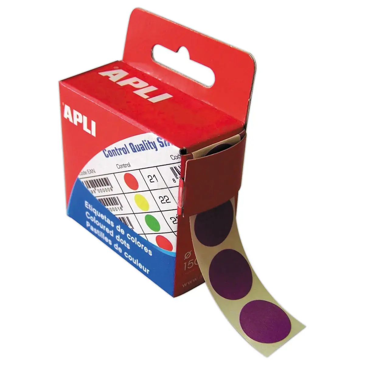 Boîte distributrice de 150 pastilles gommettes rondes Ø 15 mm mauve photo du produit