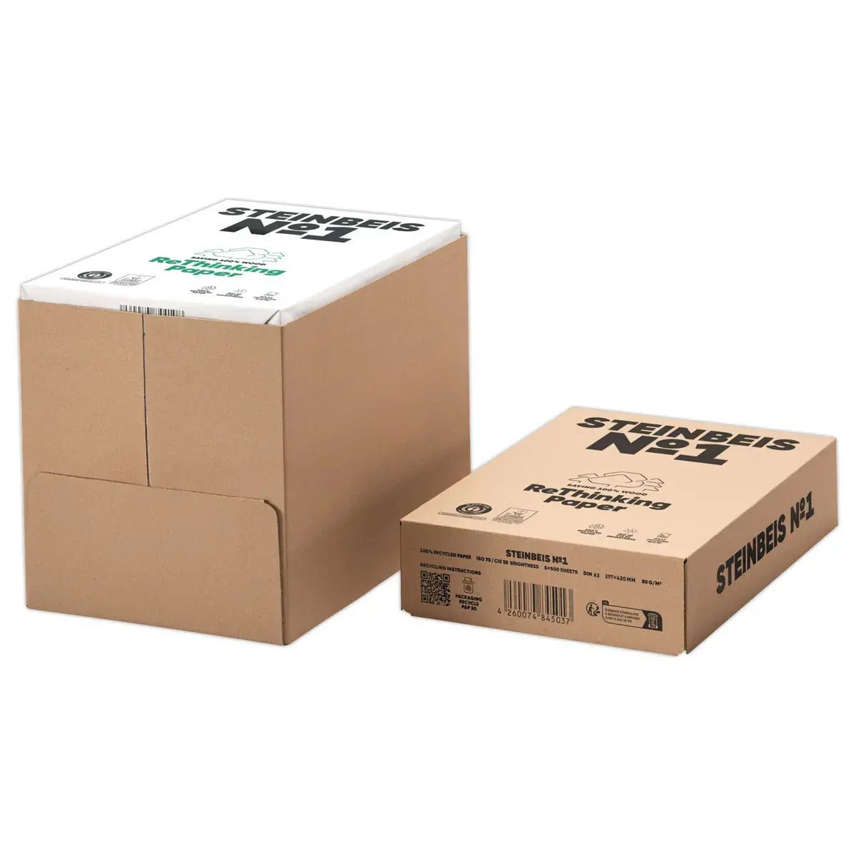 5 Ramettes de 500 feuilles A3 80g Steinbeis 100% recyclé photo du produit