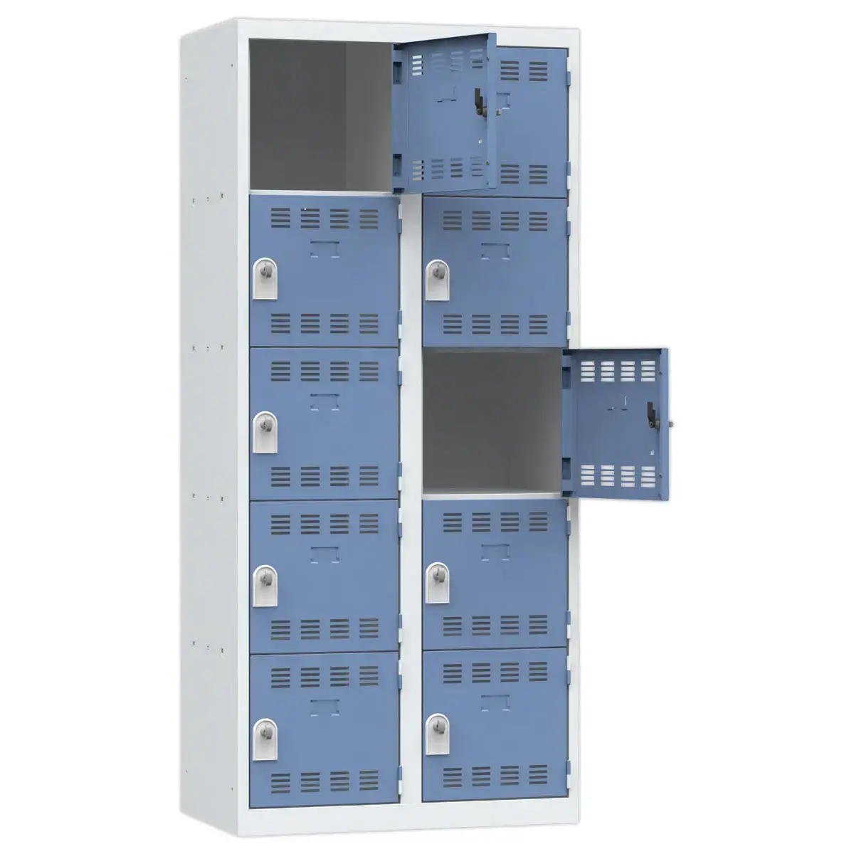 Vestiaire multicases - 2 colonnes de 5 cases - 180x80 cm - Gris/bleu - VINCO INDUSTRIES photo du produit