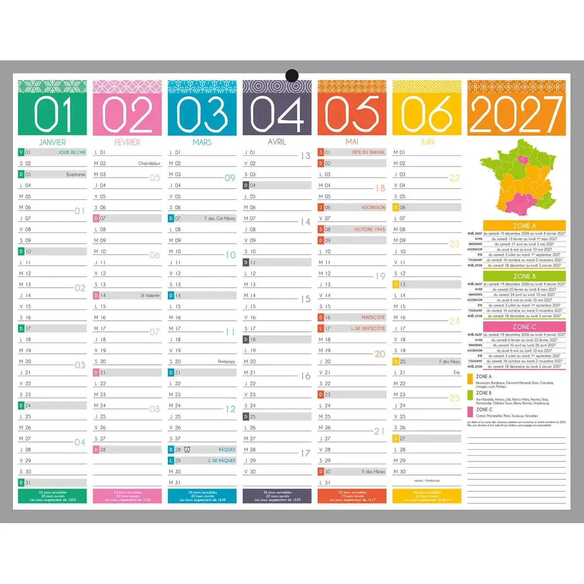 Calendrier banque 2027 Tendance 12 mois -26,5x21 cm - Janvier &agrave; d&eacute;cembre - BOUCHUT GRANDREMY photo du produit