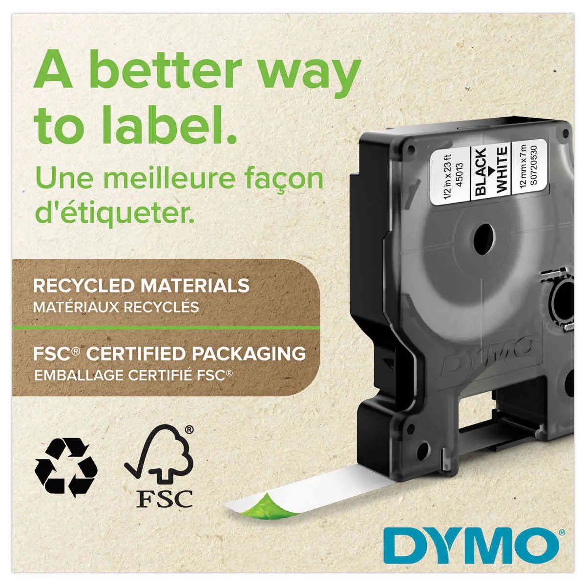 Ruban pour titreuse DYMO D1 12mm transparent impression blanc photo du produit