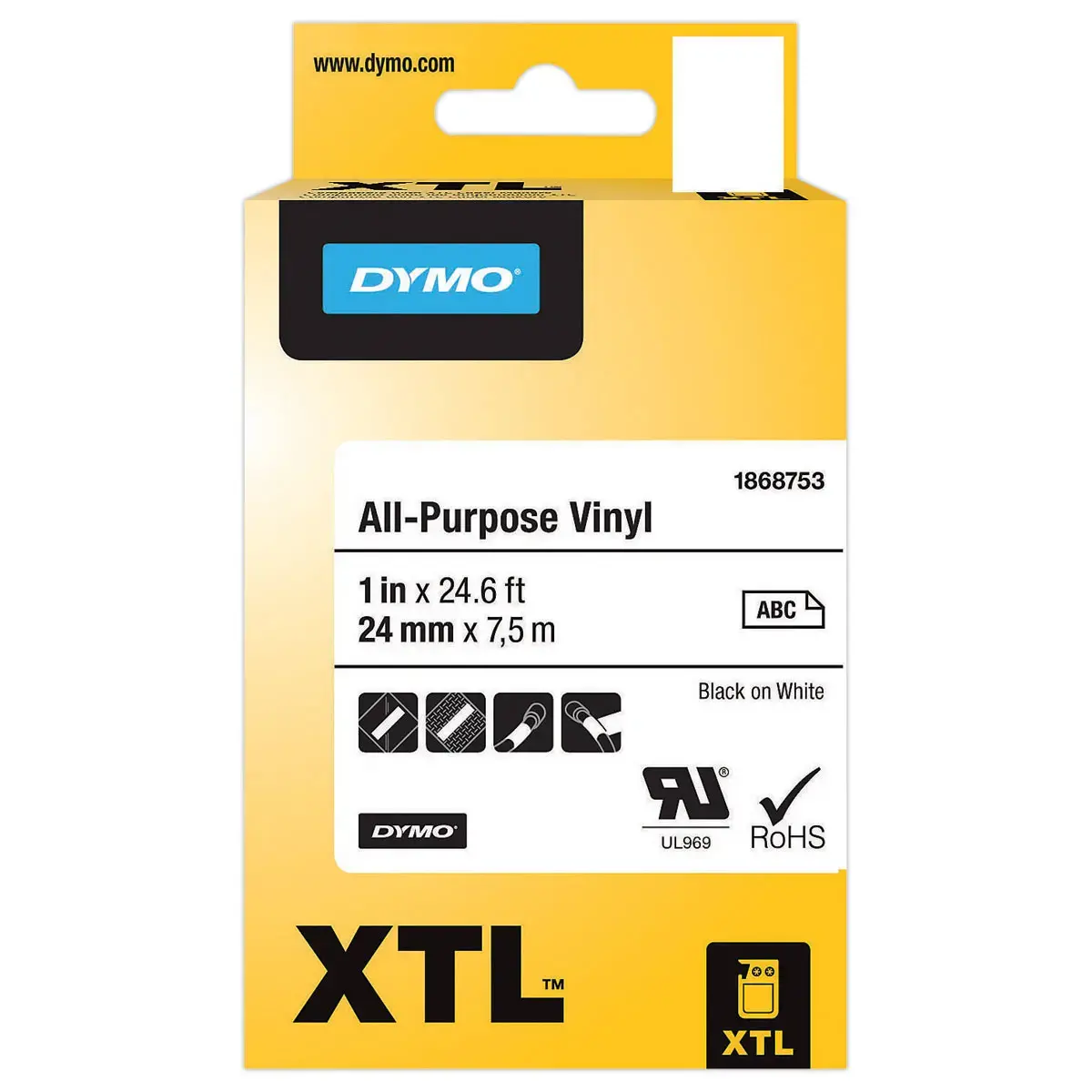 Ruban pour titreuse DYMO XTL 24mm Noir/Blanc photo du produit