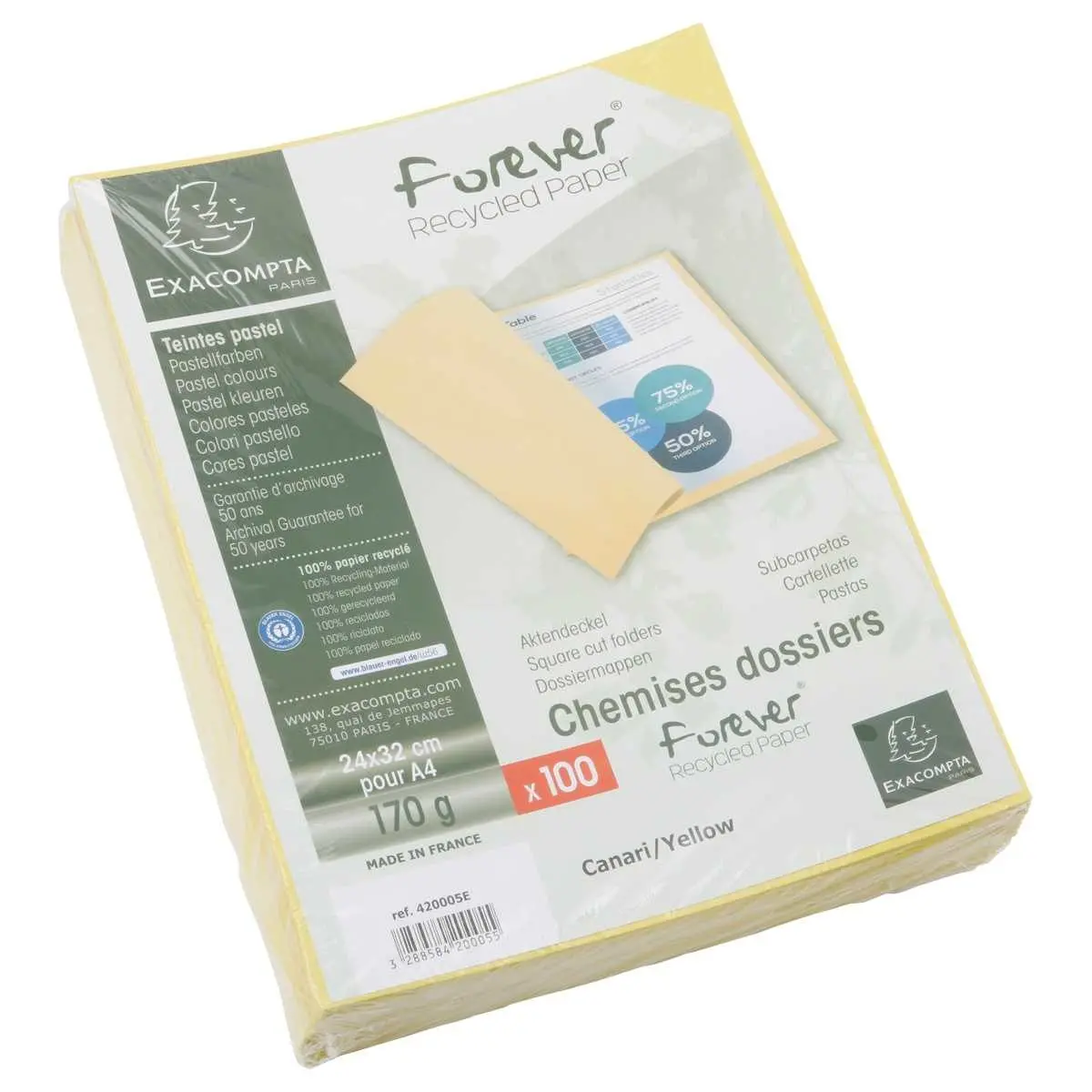 100 Chemises de rangement Forever 170 - Jaune - Exacompta photo du produit