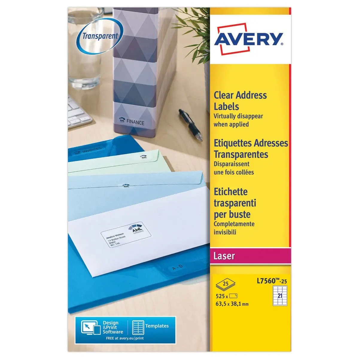 525 Etiquettes transparentes 63,5 x 38,1 mm photo du produit