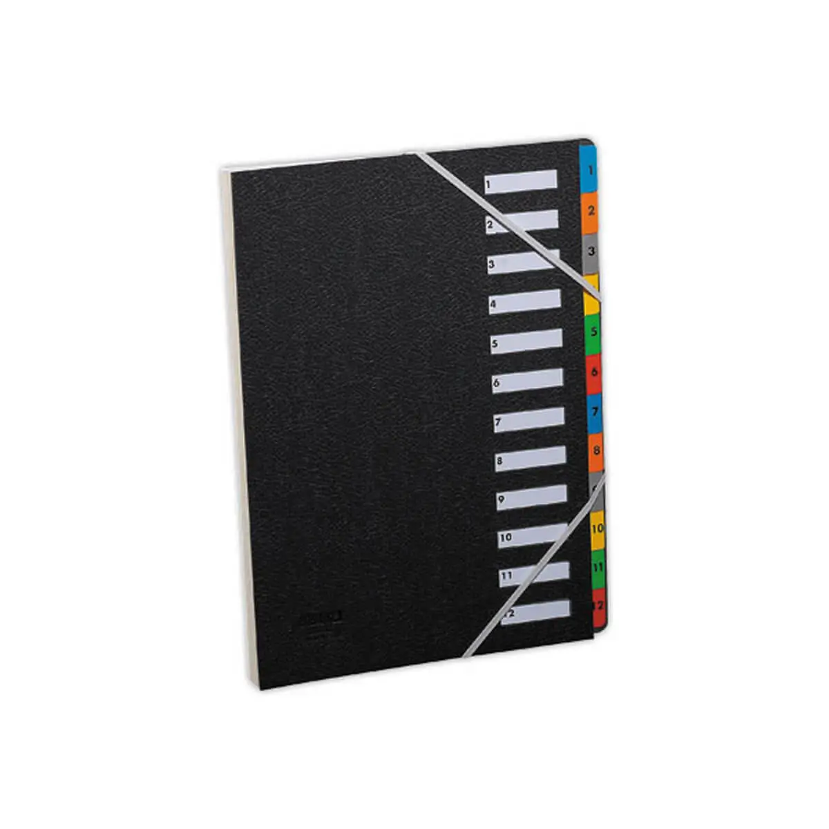 Trieur à élastiques couverture grainée noire - 12 onglets - Extendos photo du produit