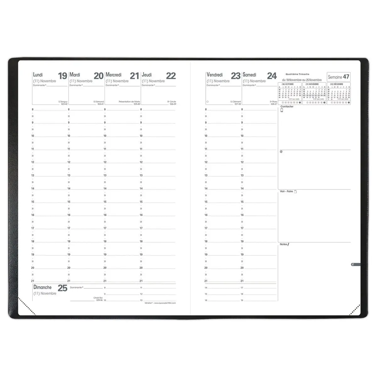 Agenda semainier  Club - 16x24cm - Noir - Janvier &agrave; d&eacute;cembre - QUO VADIS photo du produit