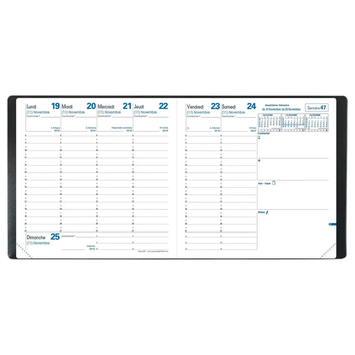 Agenda semainier  Planing Executif - 16x16 cm - Noir - Janvier &agrave; d&eacute;cembre - QUO VADIS photo du produit