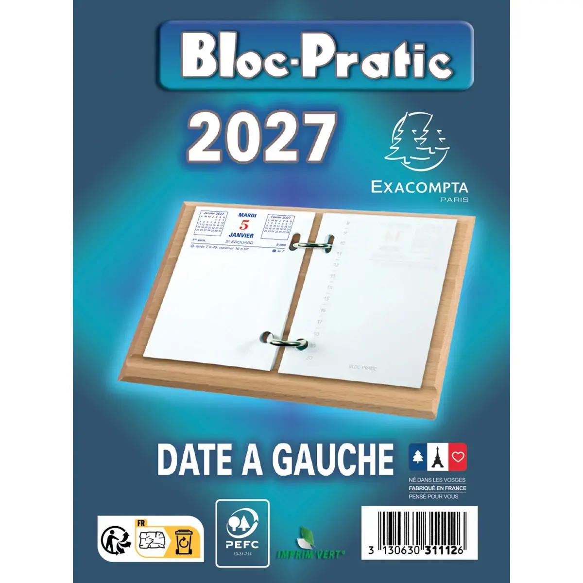 Bloc-&eacute;ph&eacute;m&eacute;ride date &agrave; gauche - 8,2 x 12 cm - Janvier &agrave; d&eacute;cembre photo du produit