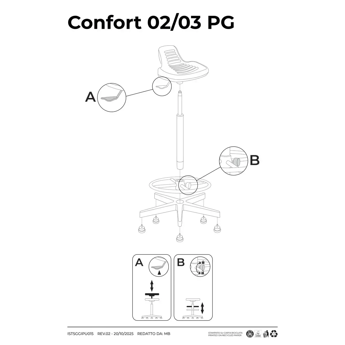 Tabouret technique – Assise réglable en hauteur – Monté photo du produit