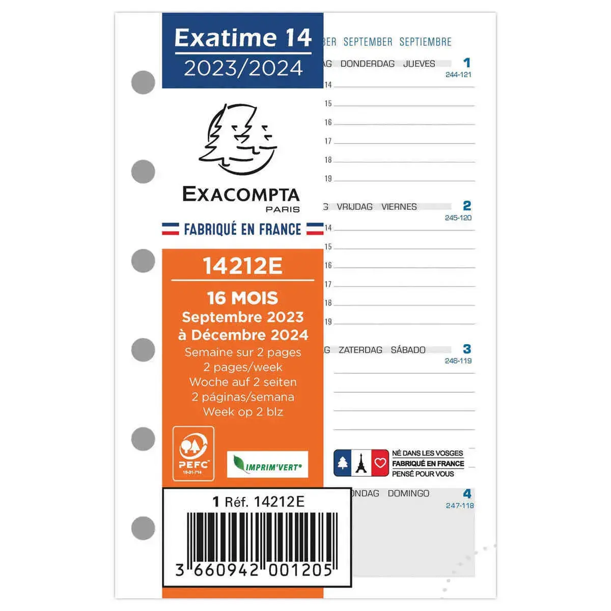 Recharge millésimée  Exatime 14 -  8x13 cm - Septembre à décembre - EXACOMPTA photo du produit
