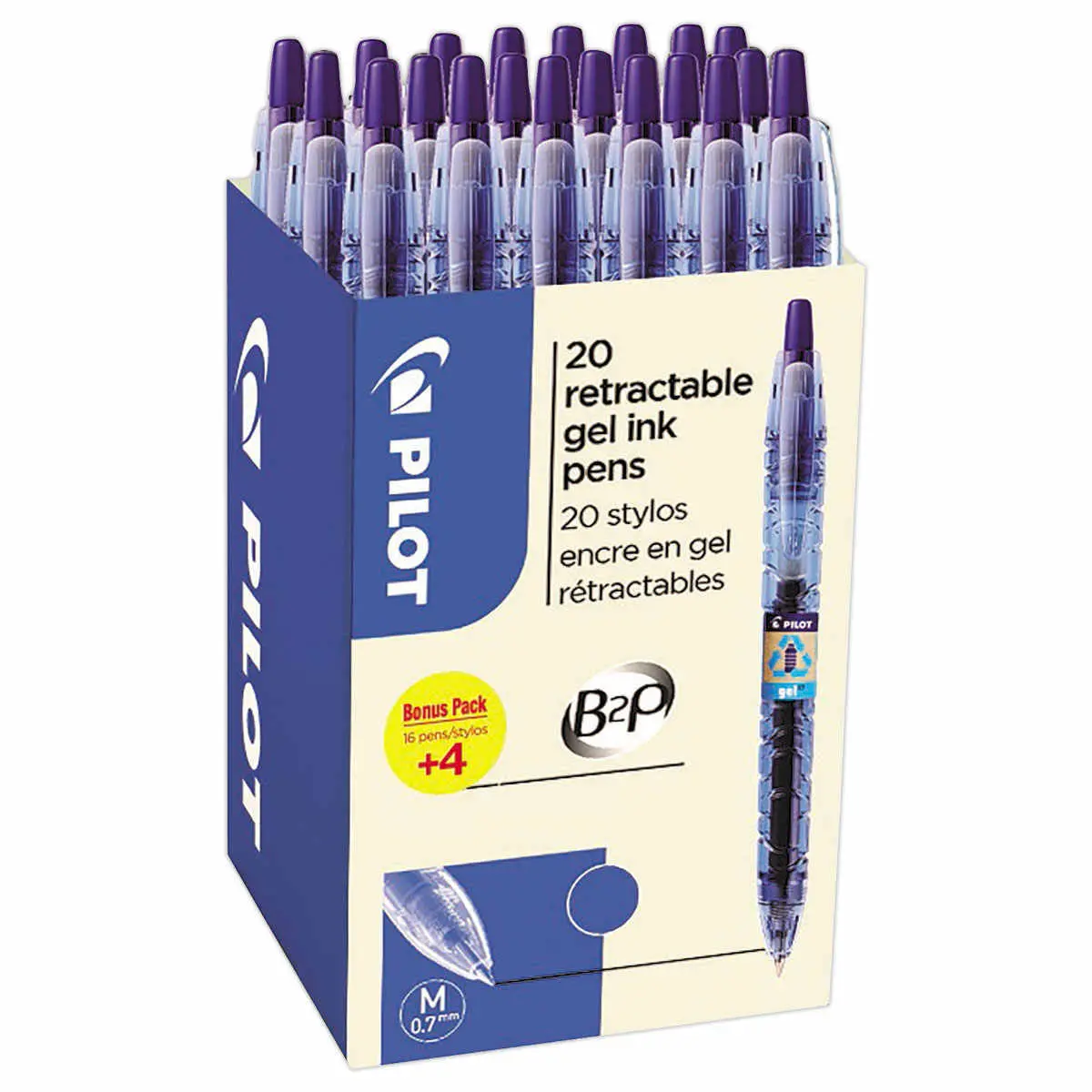 20 (16+4 Offerts) Stylos gel rétractables B2P - Bleu - PILOT photo du produit