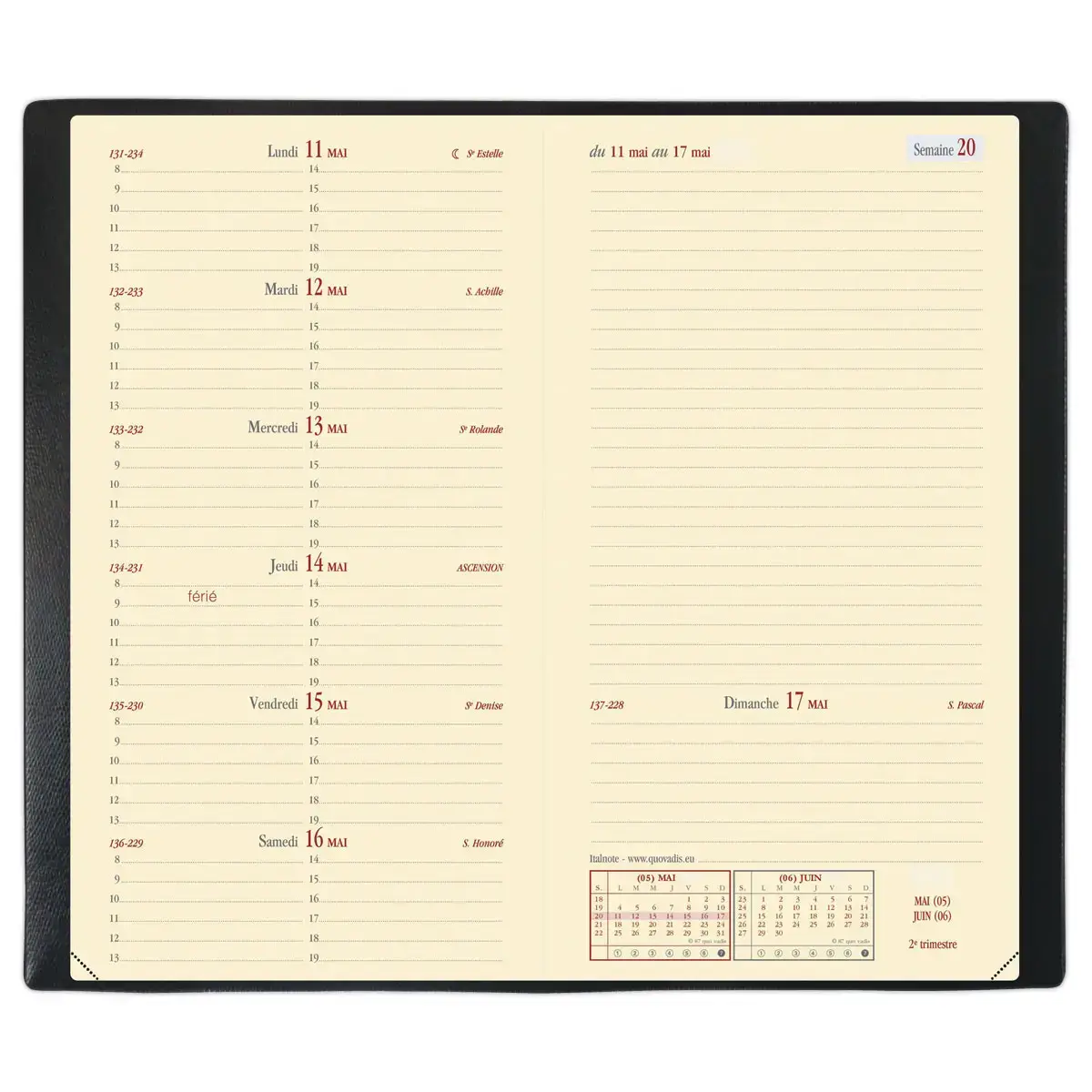 Agenda semainier  Italnote - 8,8x17cm - Noir - Janvier &agrave; d&eacute;cembre - QUO VADIS photo du produit