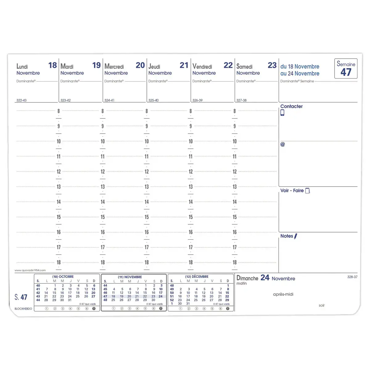 Recharge bloc éphémeride  Block Hebdo - 19,6x14,5 cm - Janvier à décembre - QUO VADIS photo du produit