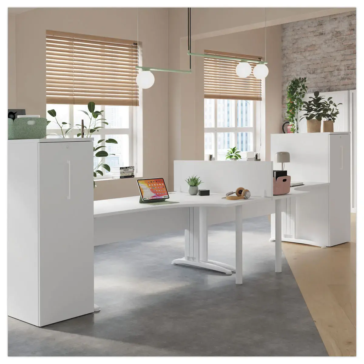 Bureau BUENOS AIRES compact retour à gauche blanc/blanc, L160 photo du produit