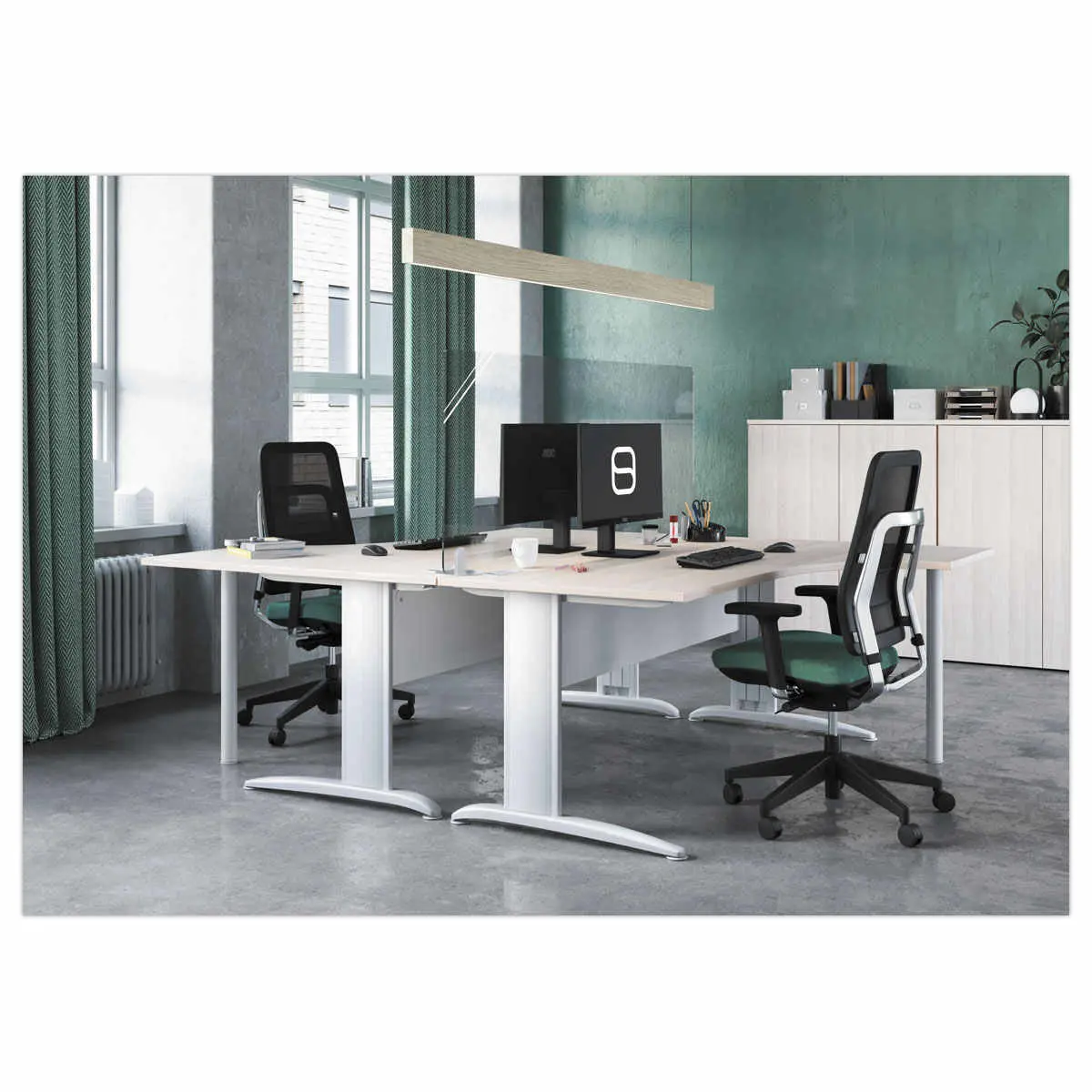 Bureau BUENOS AIRES compact retour &agrave; gauche h&ecirc;tre/blanc, L160 photo du produit