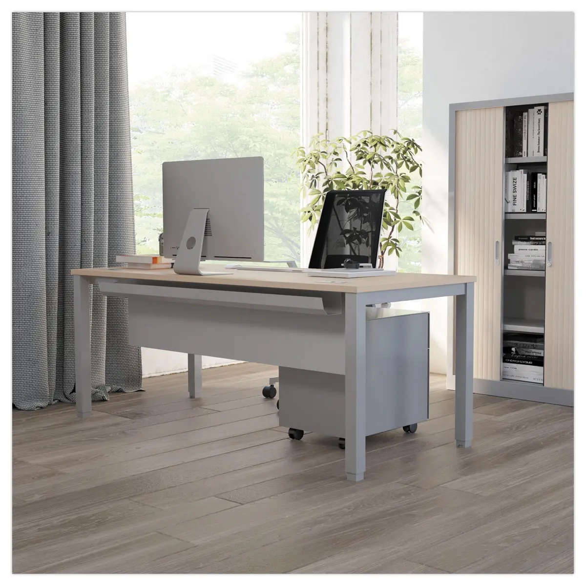 Bureau BRUXELLES 160 x 80 gris - piedsblancs photo du produit