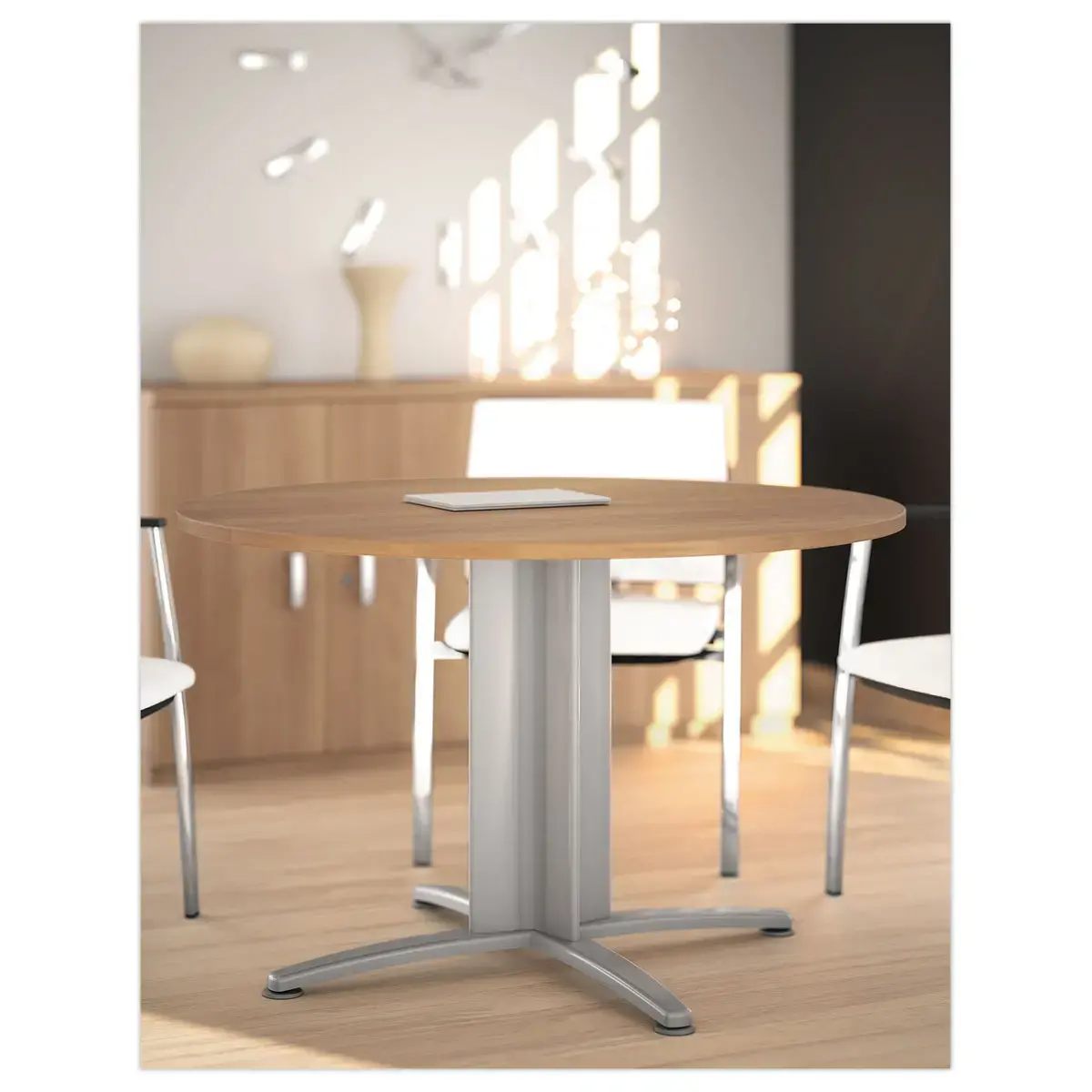 Table réunion ronde diam. 116cm blanc/blanc photo du produit