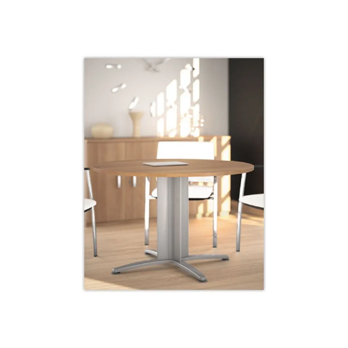 Table r&eacute;union ronde diam. 116cm h&ecirc;tre/aluminium photo du produit