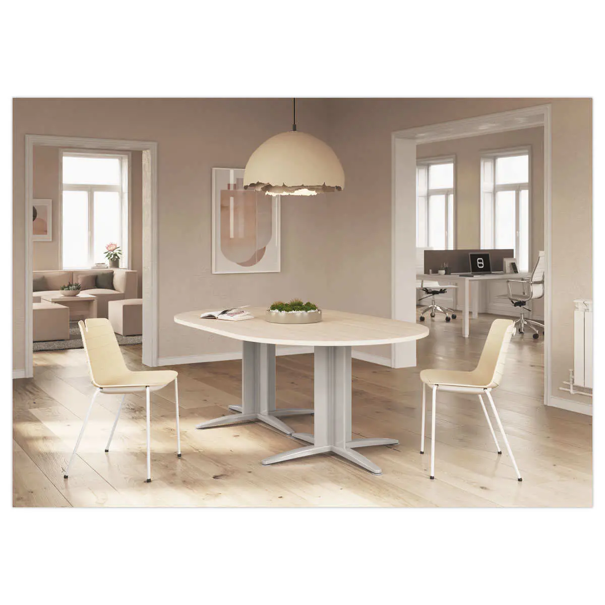 Table réunion ovale 200x120 blanc/blanc photo du produit