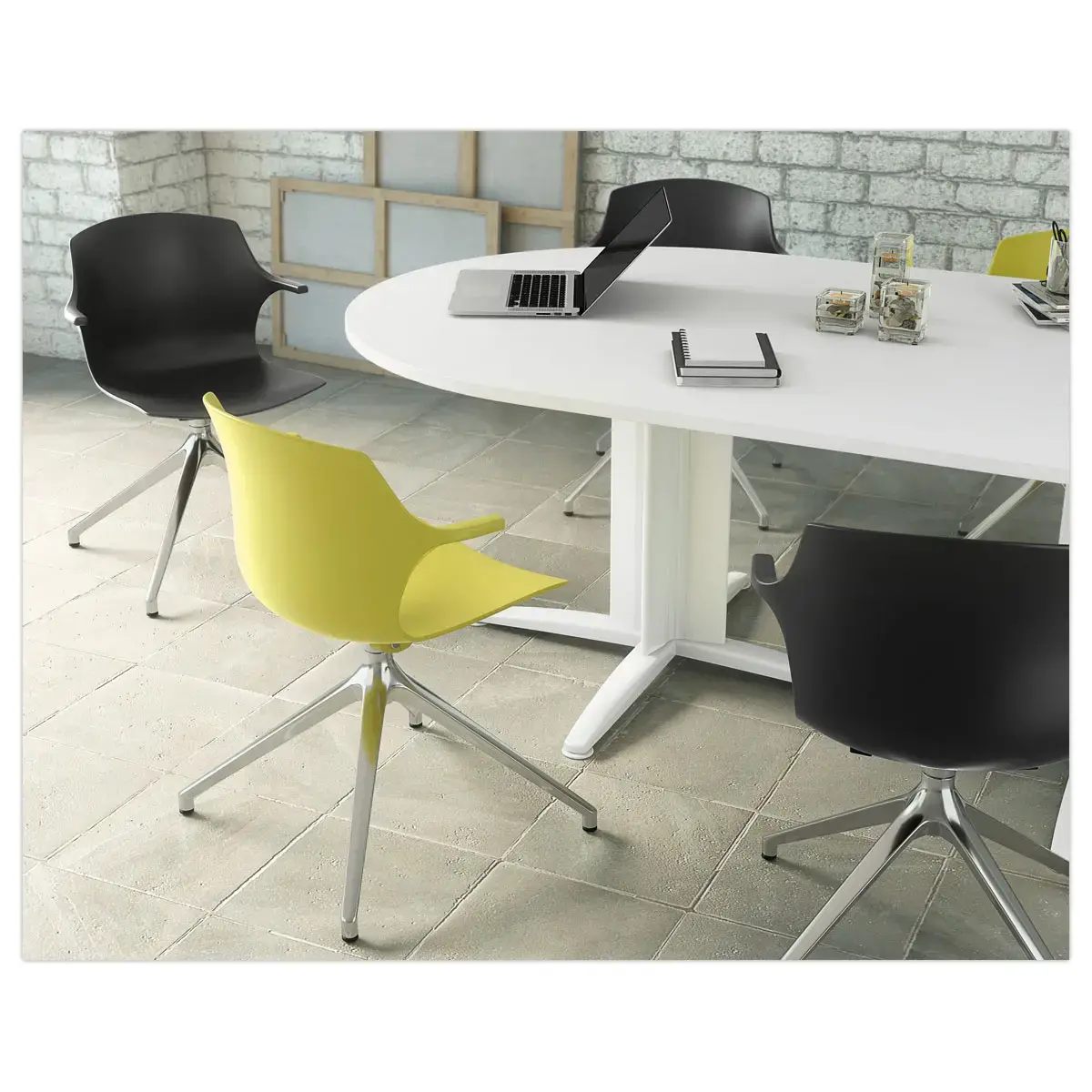 Table réunion ovale 200x120 blanc/blanc photo du produit