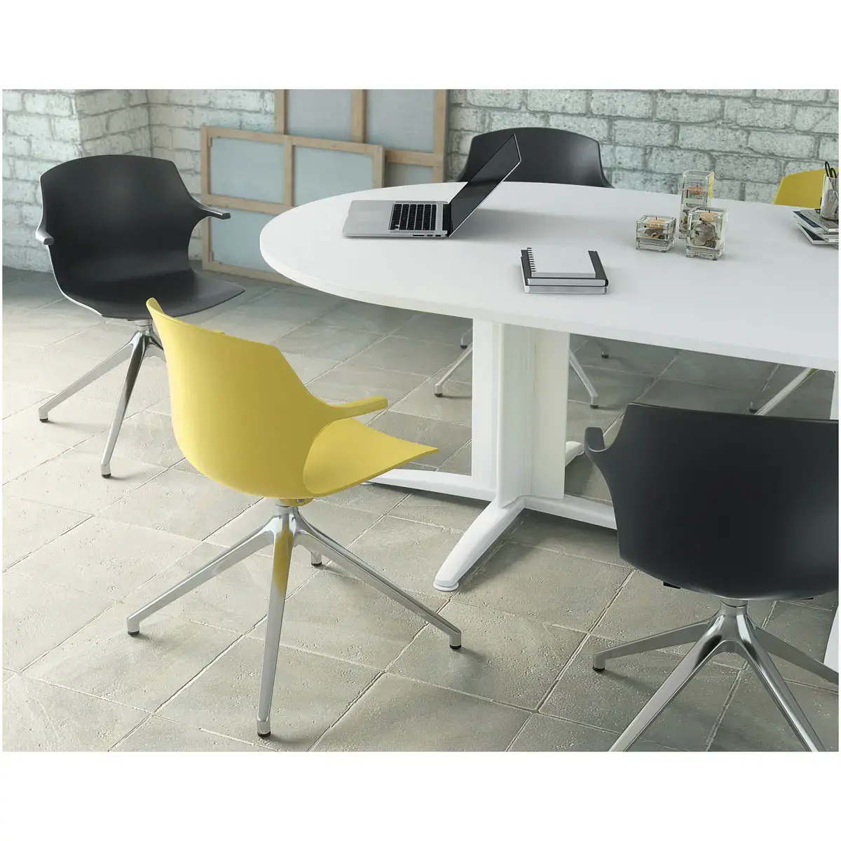 Table réunion ovale 200x120 hêtre/aluminium photo du produit