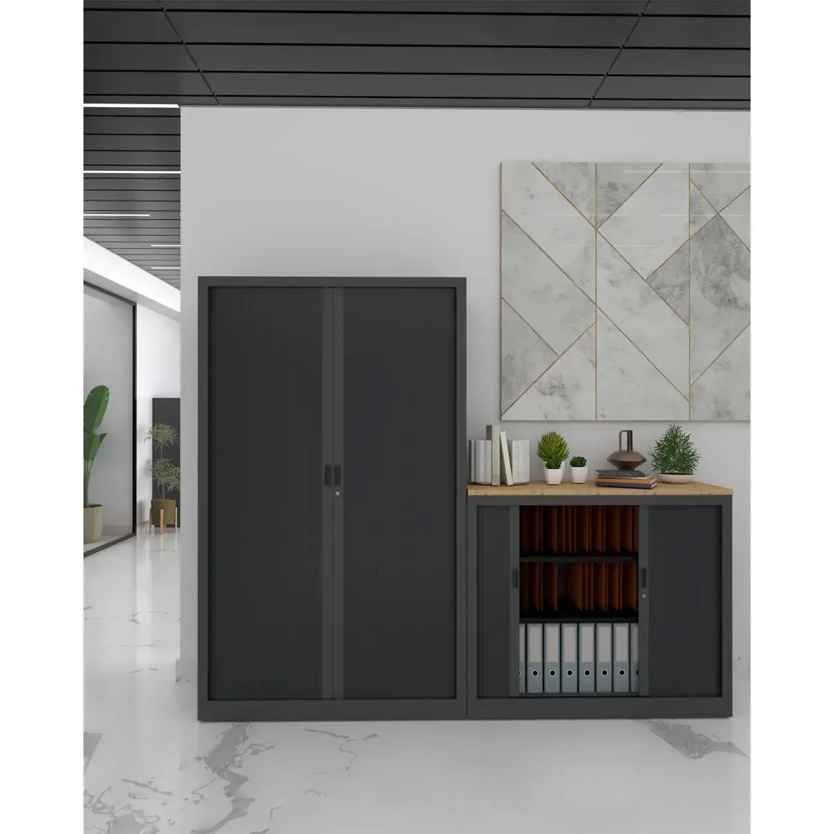 Armoire basse à rideaux 100x120 cm - anthracite photo du produit